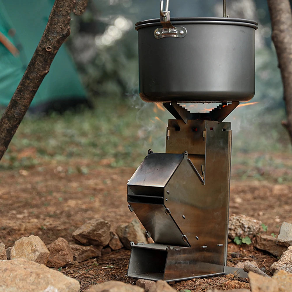 Stainless Steel BBQ Rocket Stove Portable Detachable Wood Burner