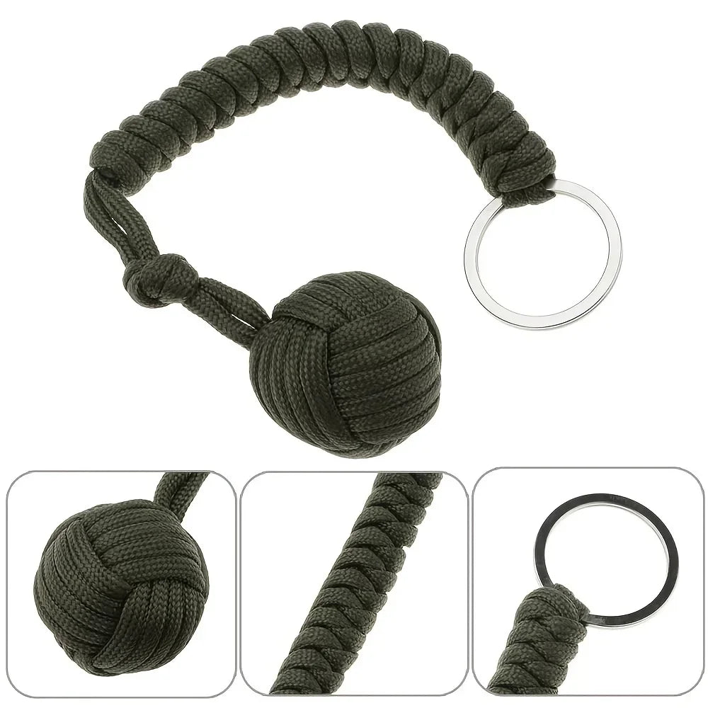 Outdoor Self Defense Umbrella Rope With Monkey Fist Steel Ball Paracord Keychain