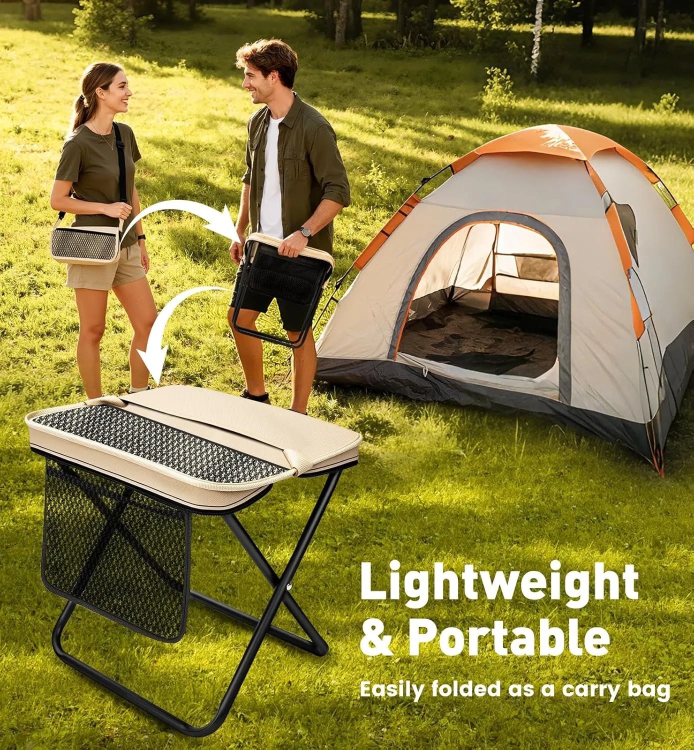 Unbranded Ultra Light Folding Camping Stool With Storage Pocket Portable