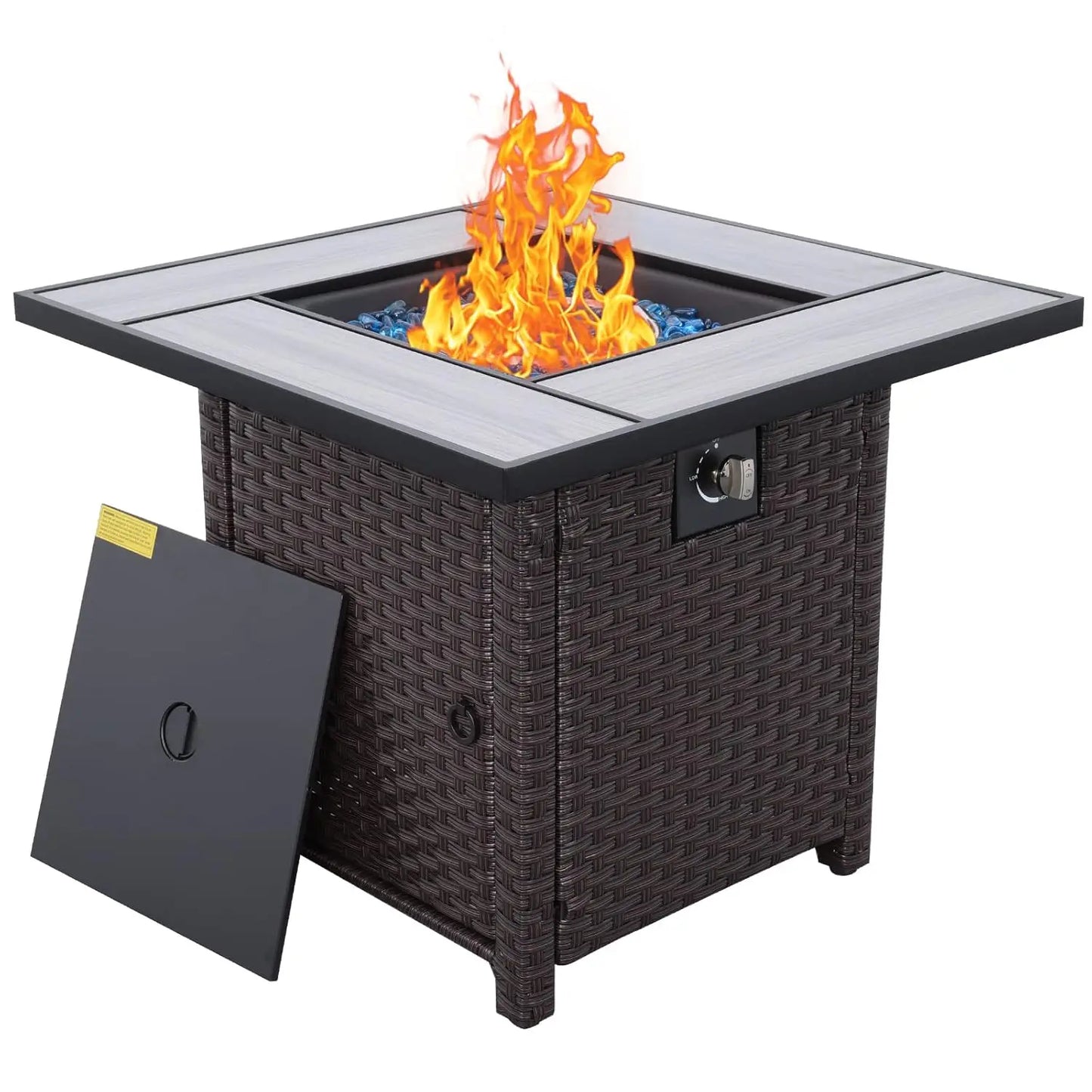 Propane Gas Fire Pit Table With Wicker And Fire Glass
