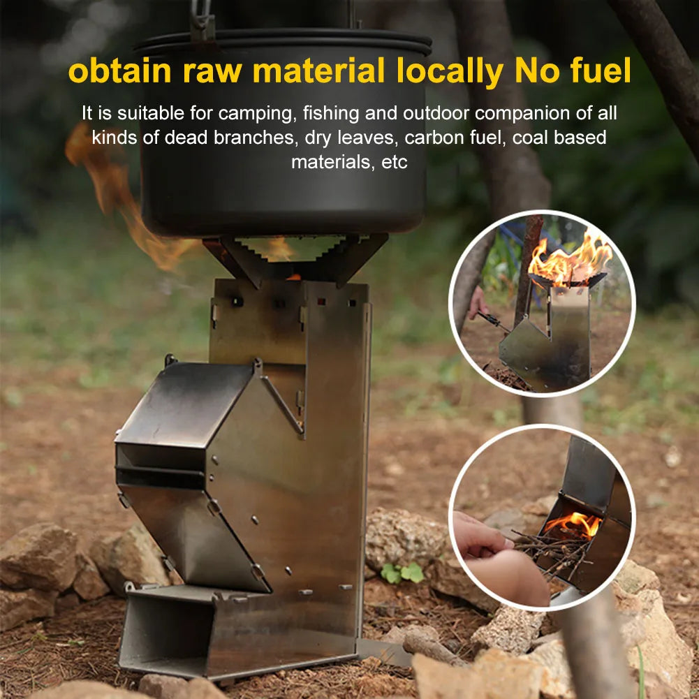 Stainless Steel BBQ Rocket Stove Portable Detachable Wood Burner