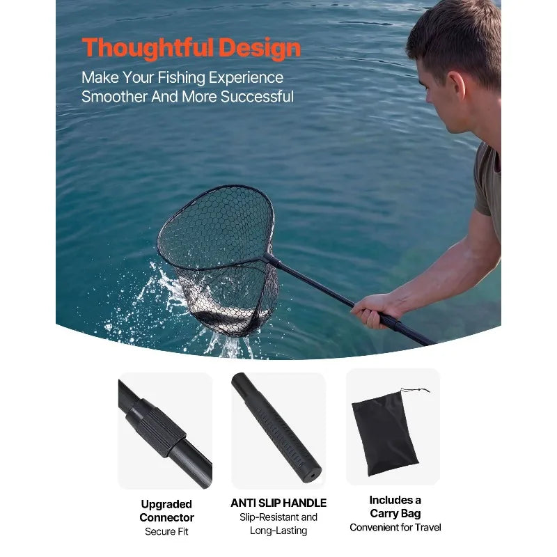 Foldable Landing Net With Telescopic Handle 6063 Aluminum Soft Silicone
