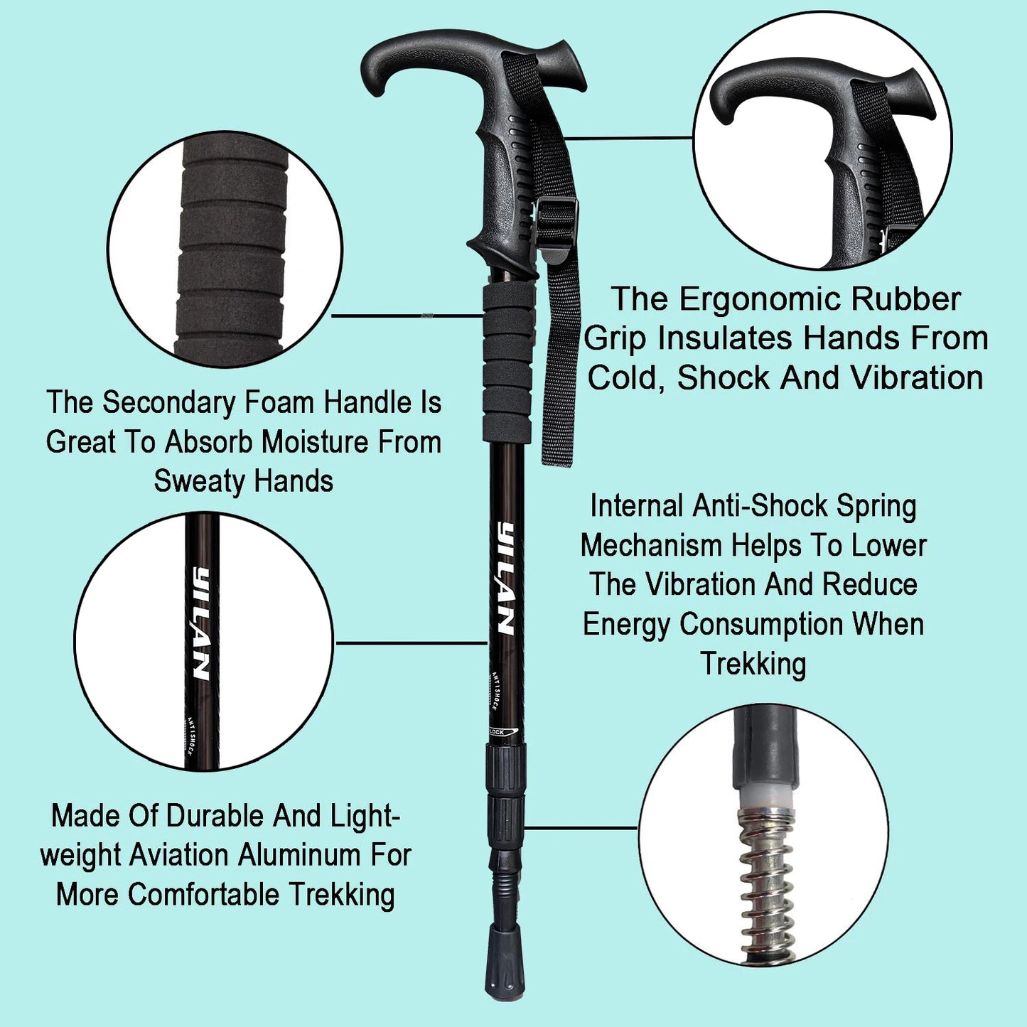 Ultralight Aluminum Hiking Poles With Shock Absorber And Quick Locking