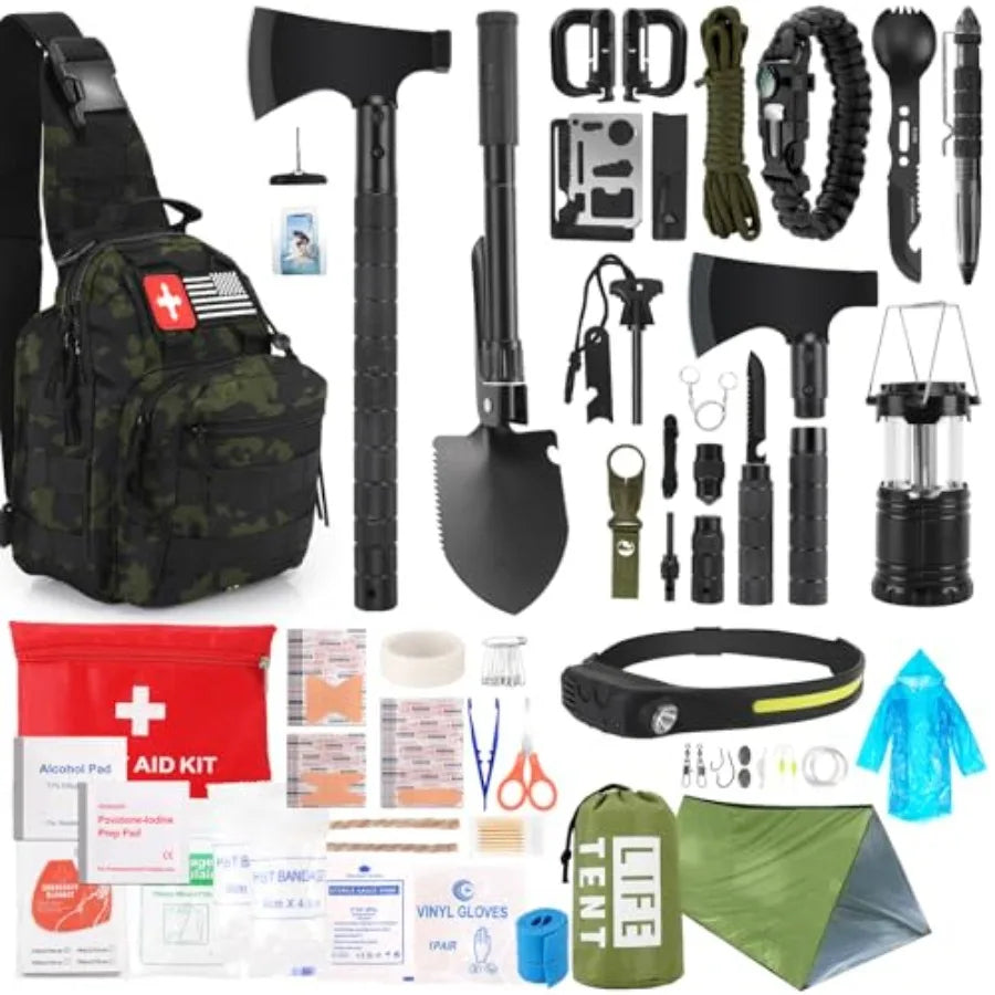 Survival Kit 268 Pcs Emergency Gear With First Aid Kit Camping Axe Headlamp