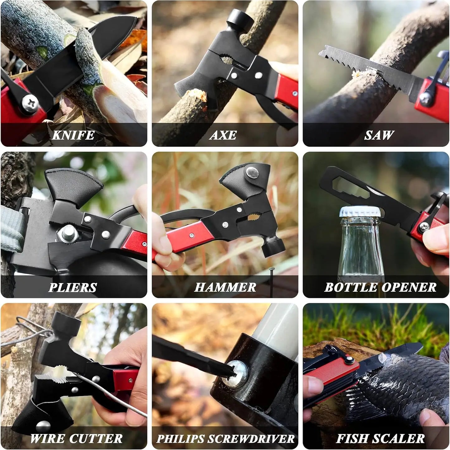 Multitool Camping Axe With Knife Hammer Saw 14 In 1