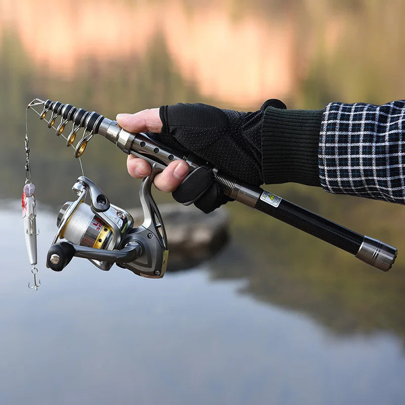 Carbon Fiber Telescopic Fishing Rod And Reel Combo Ultralight