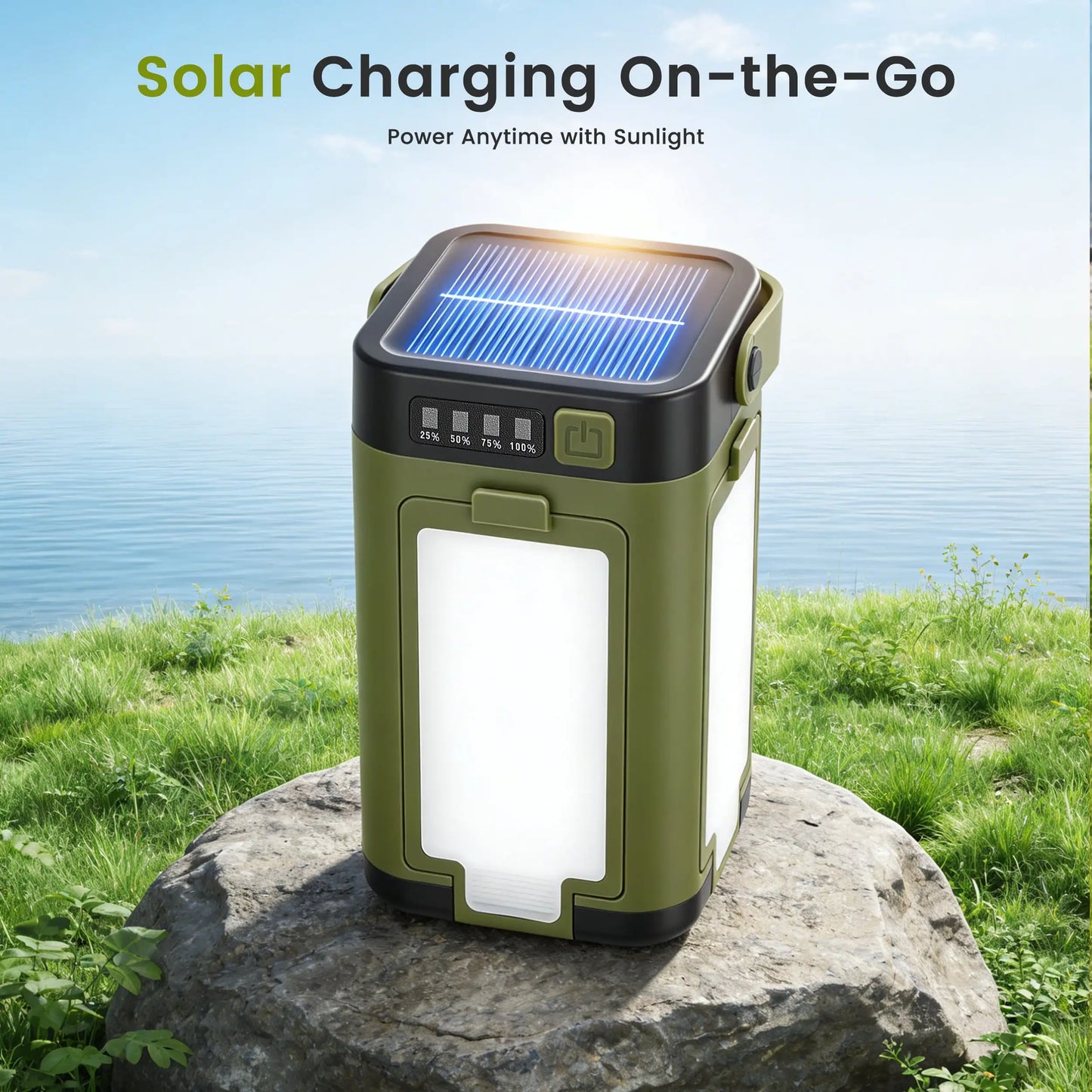RELOIVE LED Camping Lantern IPX4 Waterproof Solar Powered 6 Modes