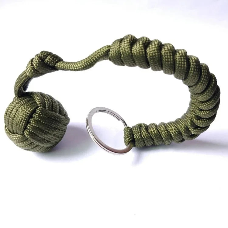 Outdoor Self Defense Umbrella Rope With Monkey Fist Steel Ball Paracord Keychain