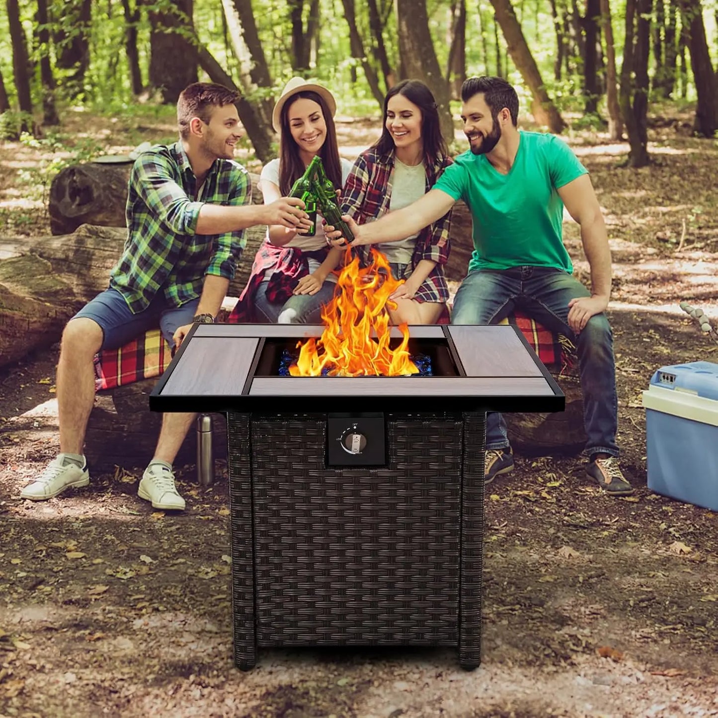 Propane Gas Fire Pit Table With Wicker And Fire Glass