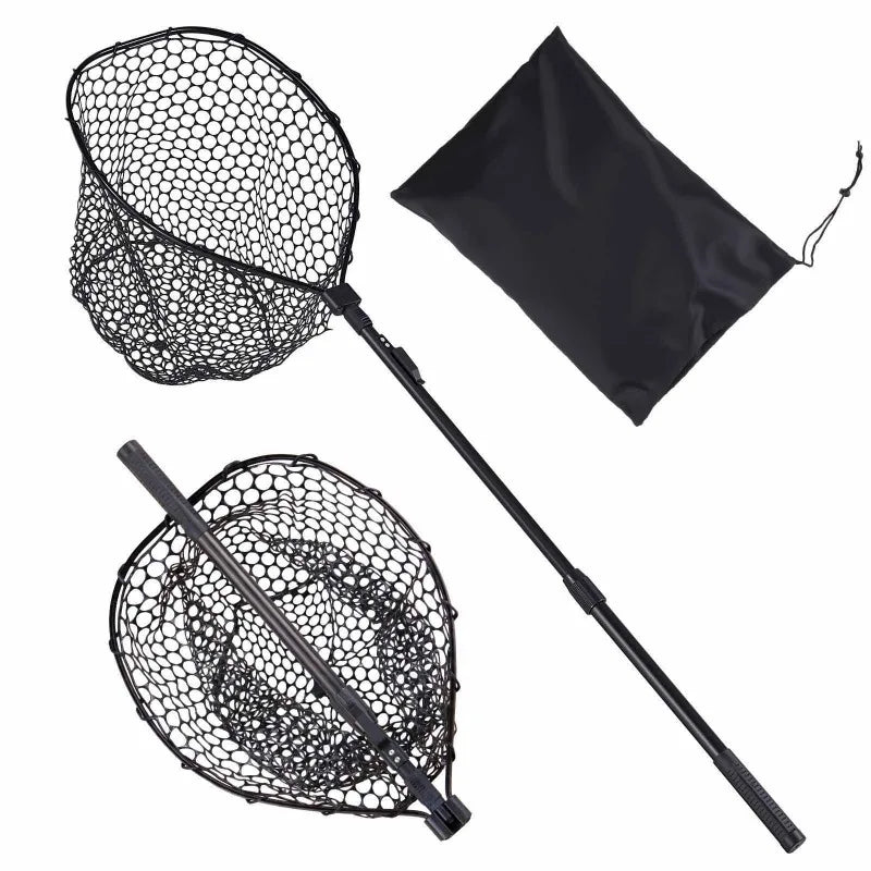 Foldable Landing Net With Telescopic Handle 6063 Aluminum Soft Silicone