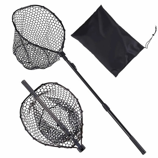Foldable Landing Net With Telescopic Handle 6063 Aluminum Soft Silicone