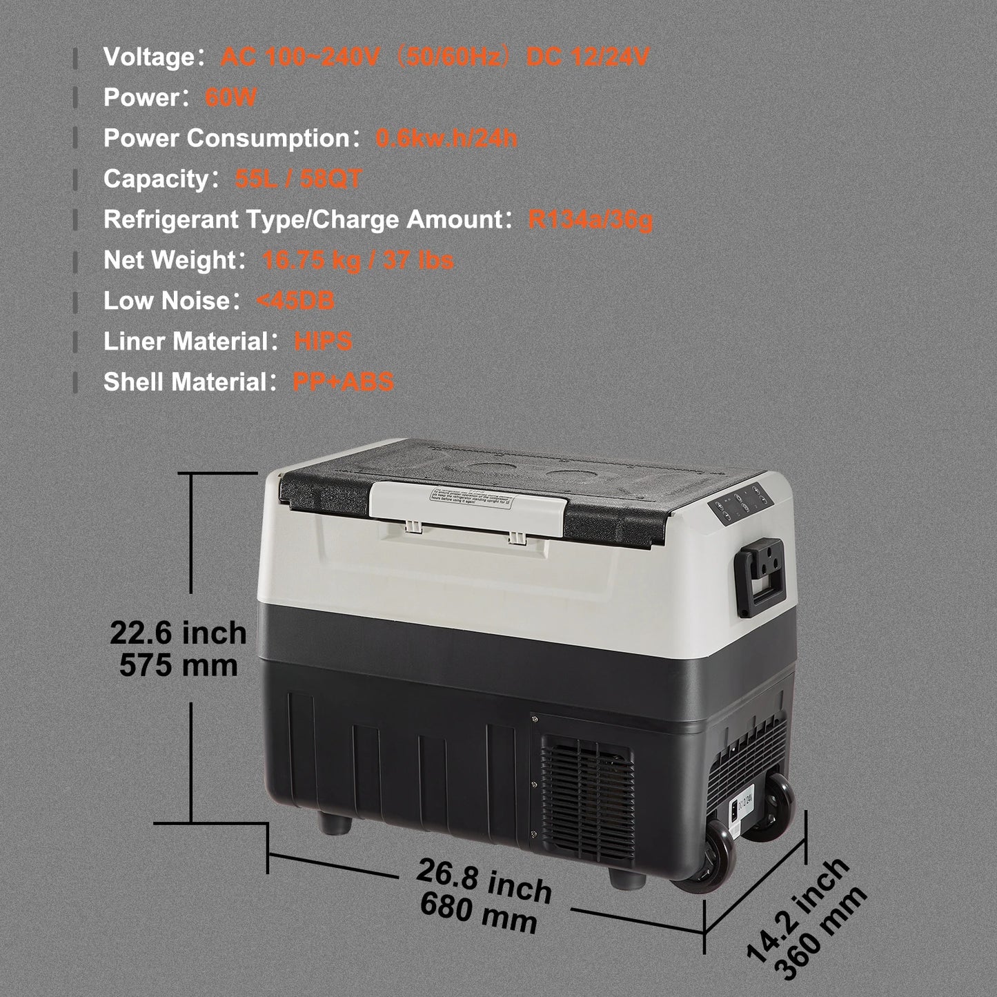 Portable Electric Car Refrigerator With Wheel Compressor Freezer
