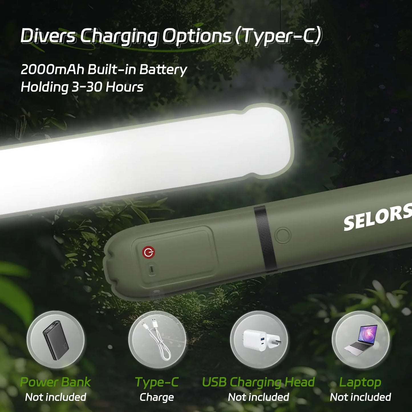 Selorss Rechargeable Portable Camping Light 2000mAh Waterproof Tent Lamp