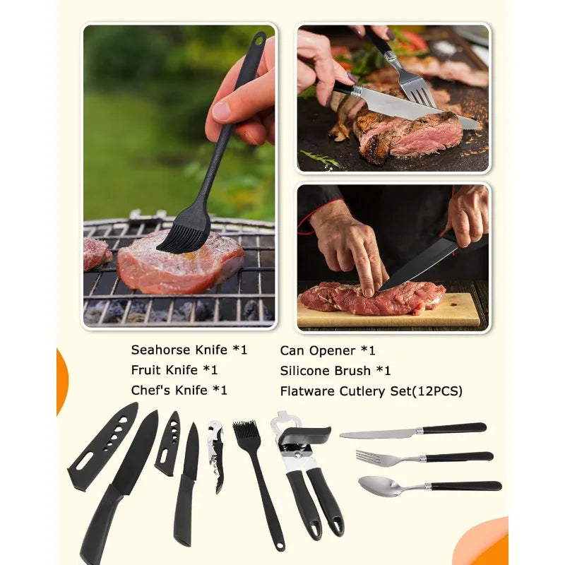 Camping Cooking Set Utensils for Camp Kitchen and Grilling