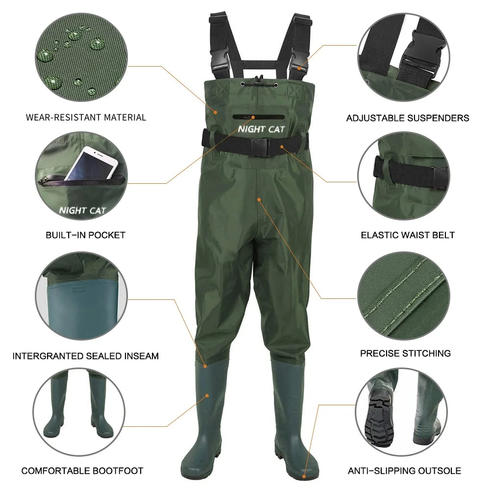 Night Cat Chest Wader Waterproof Unisex Fishing and Hunting Gear