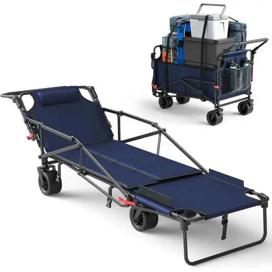 Dual Purpose Folding Utility Wagon Convertible Beach Chair 650 Lbs Capacity