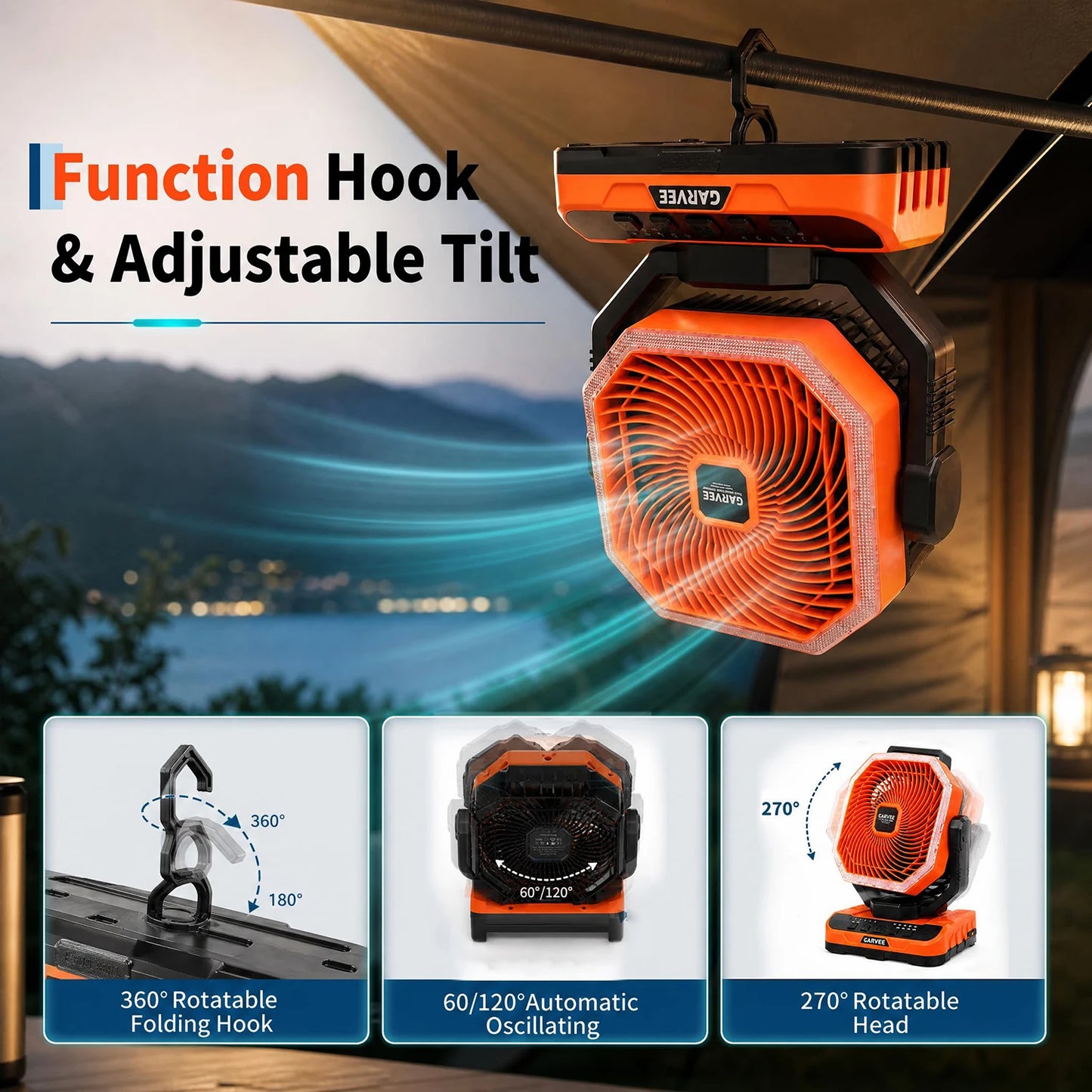 HiMISS Portable Camping Fan 40000mAh Remote LED Light 5 Speeds