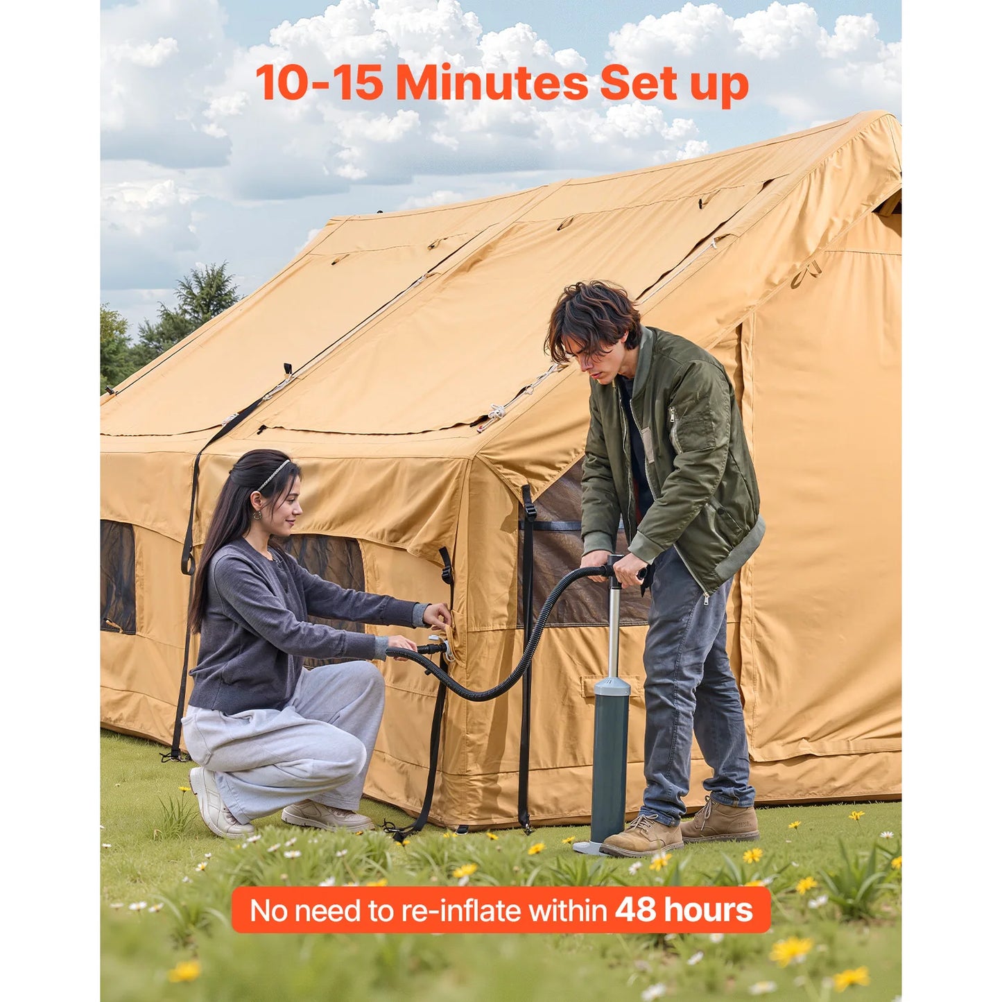 SucceBuy Inflatable Camping Tent With Skylights And Mesh Windows