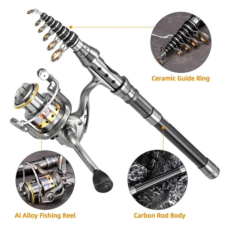 Carbon Fiber Telescopic Fishing Rod And Reel Combo Ultralight