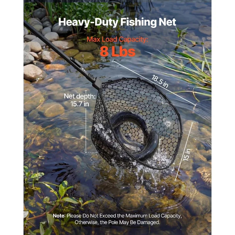 Foldable Landing Net With Telescopic Handle 6063 Aluminum Soft Silicone