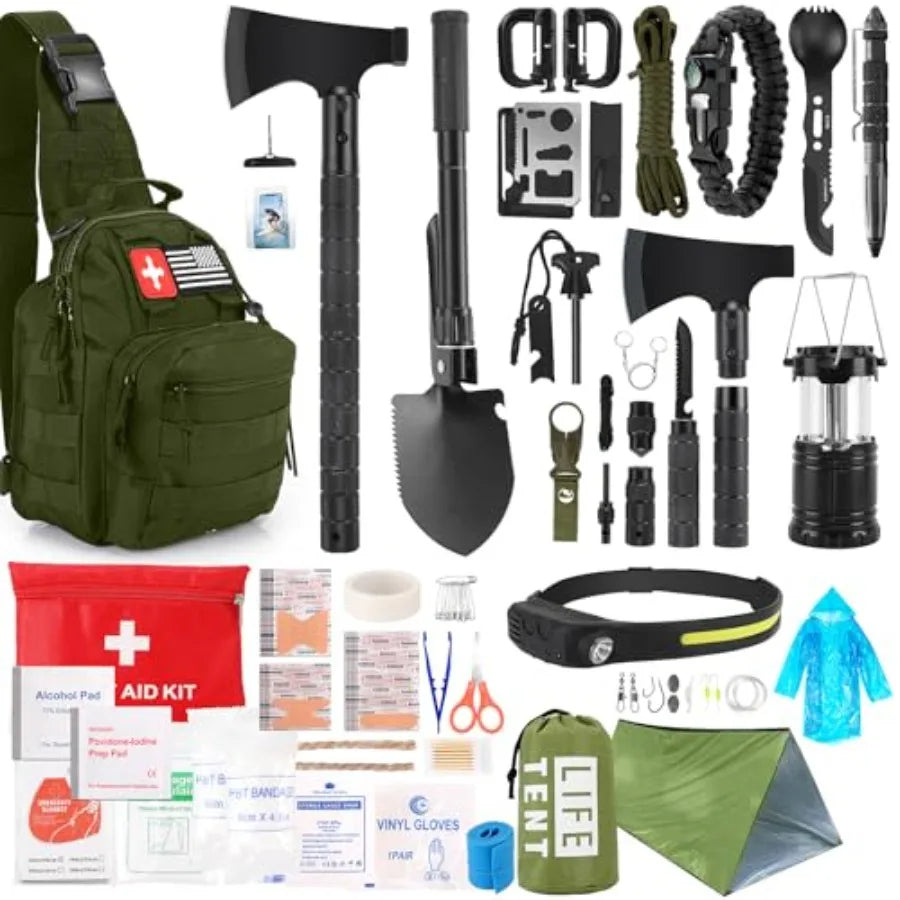 Survival Kit 268 Pcs Emergency Gear With First Aid Kit Camping Axe Headlamp