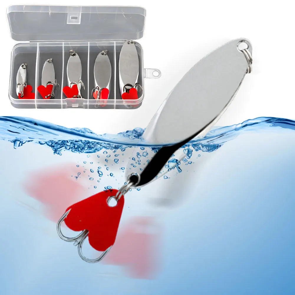 5Pc Metal Jig Spoon Spinner Lure Set For Bass Pike