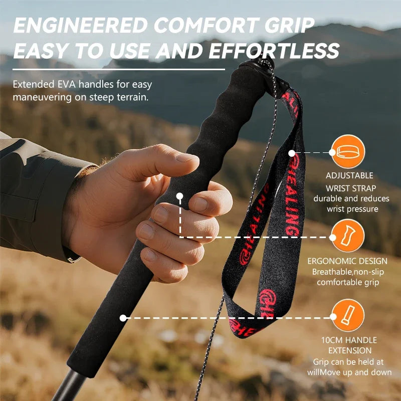 OKHEALING Ultralight Carbon Fiber Trekking Poles For Hiking