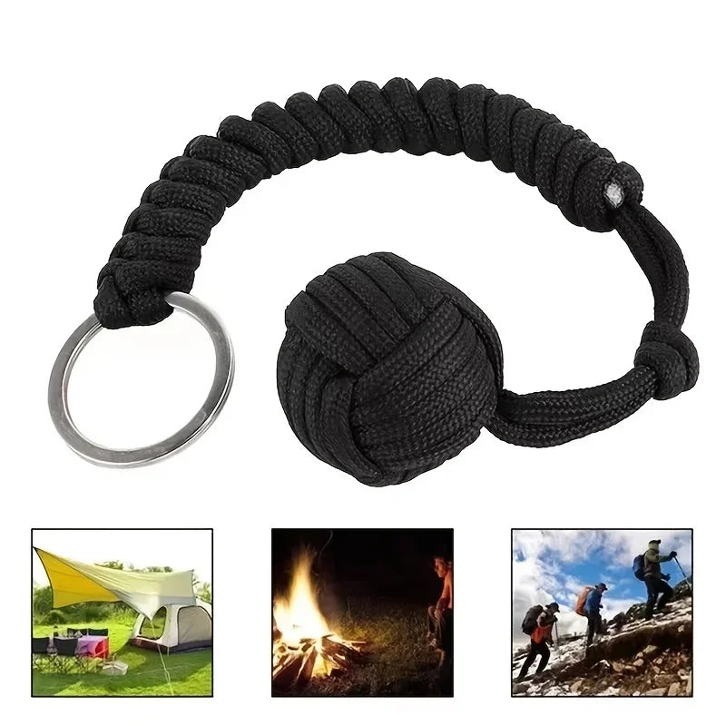 Outdoor Self Defense Umbrella Rope With Monkey Fist Steel Ball Paracord Keychain