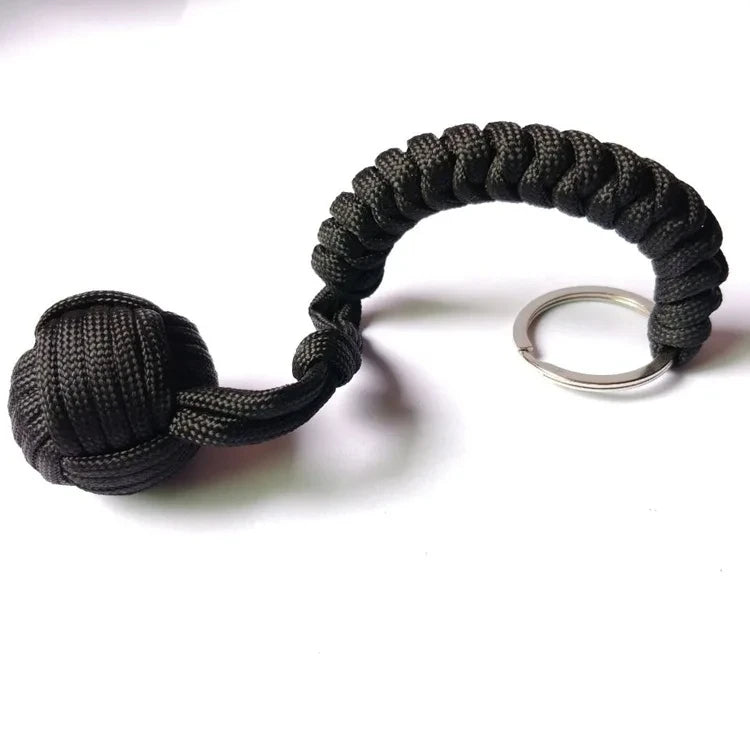 Outdoor Self Defense Umbrella Rope With Monkey Fist Steel Ball Paracord Keychain