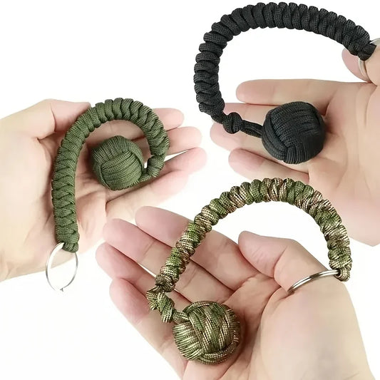 Outdoor Self Defense Umbrella Rope With Monkey Fist Steel Ball Paracord Keychain