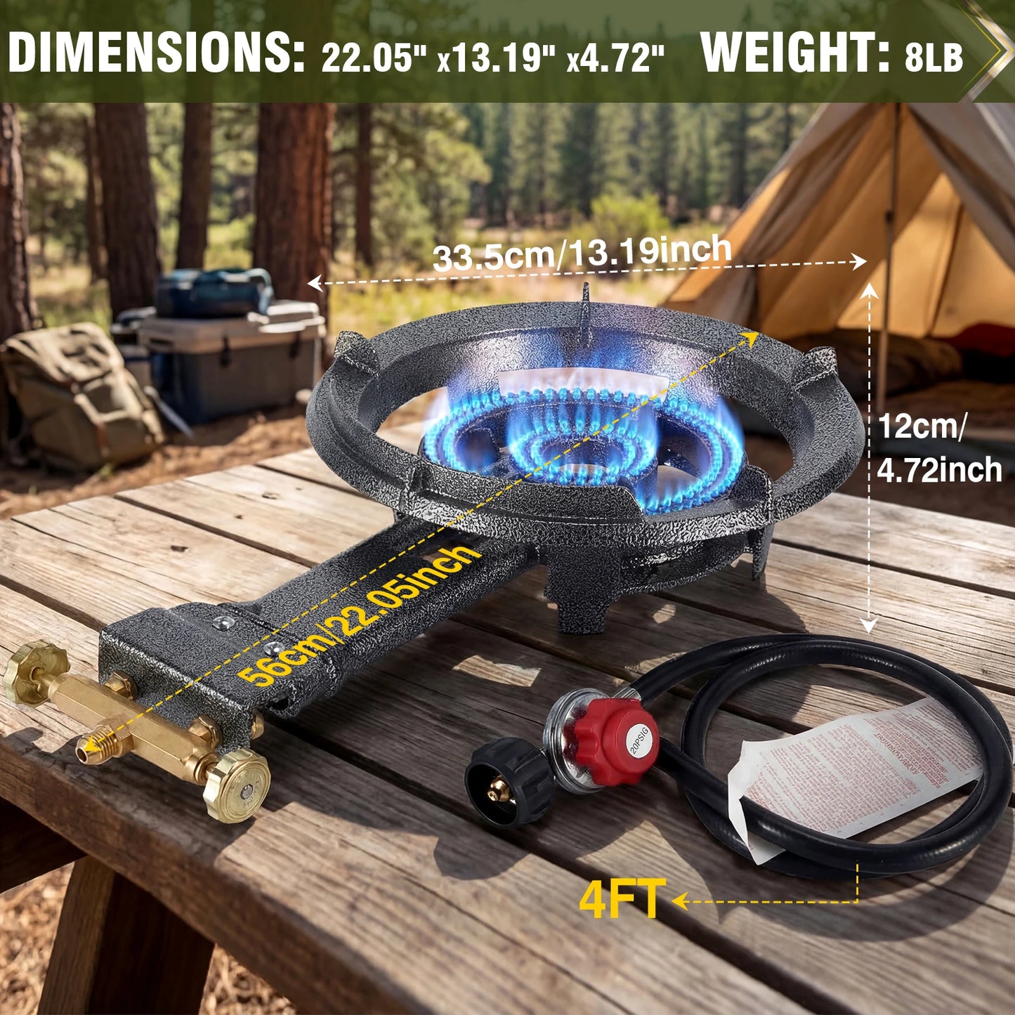 90,000 BTU Propane Wok Burner Outdoor Heavy Duty Cast Iron