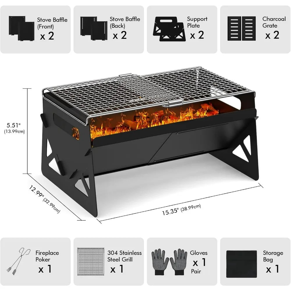 XIUWO Folding Portable Charcoal Grill With Carry Bag For Camping
