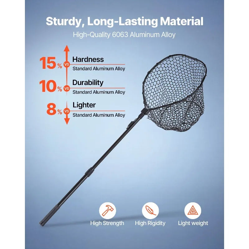 Foldable Landing Net With Telescopic Handle 6063 Aluminum Soft Silicone