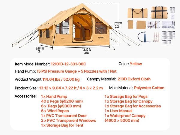 SucceBuy Inflatable Camping Tent With Skylights And Mesh Windows