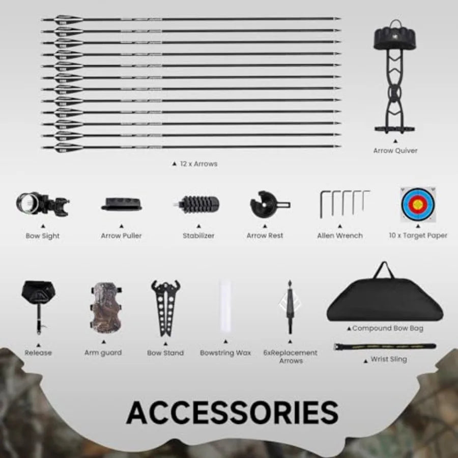 Lightweight Adjustable Compound Bow Package Draw 0-70 Lbs 320 FPS