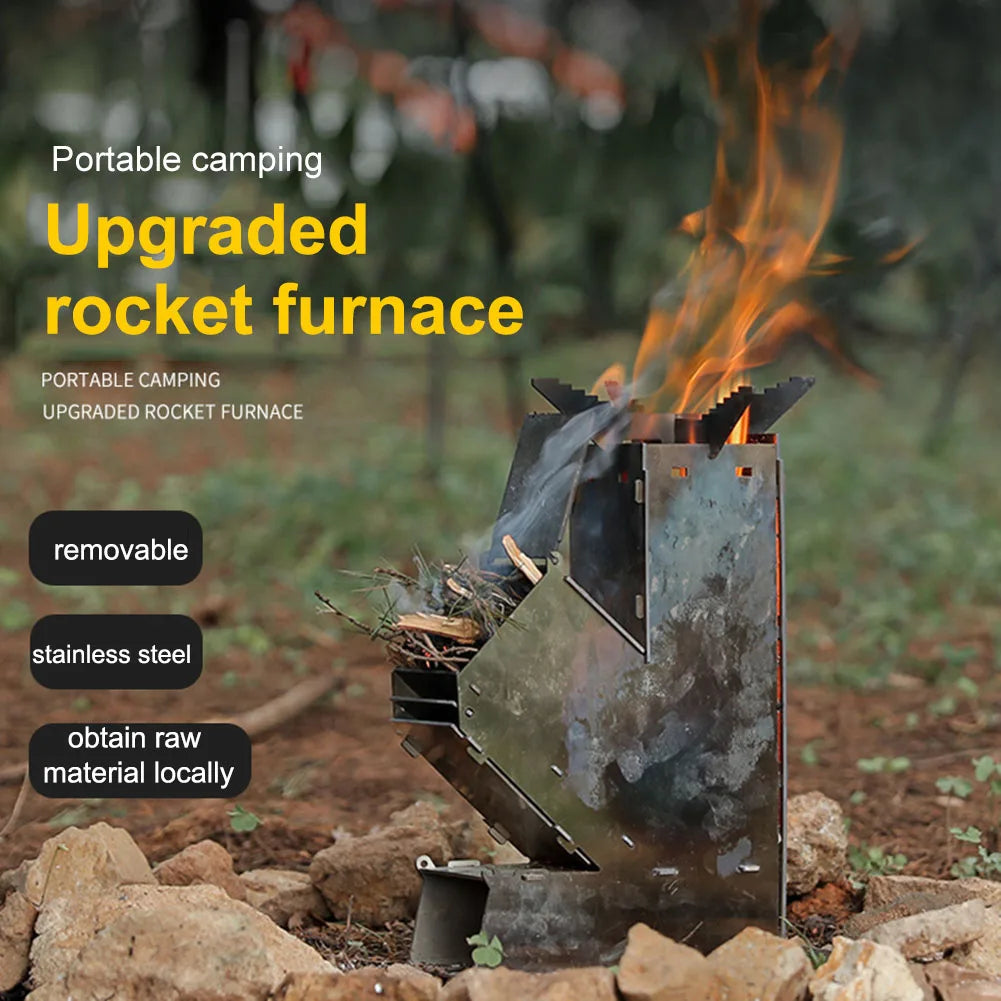 Stainless Steel BBQ Rocket Stove Portable Detachable Wood Burner