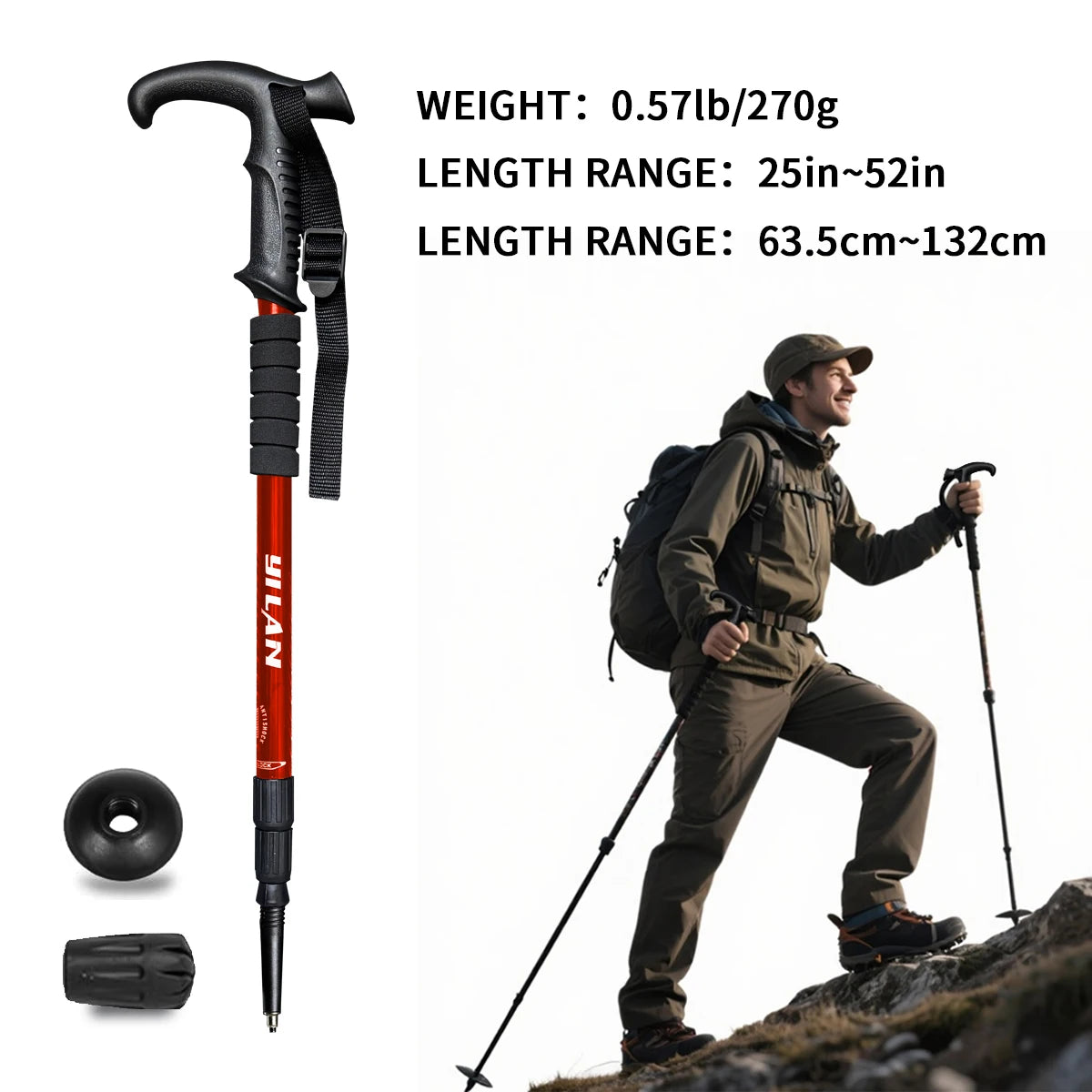 Ultralight Aluminum Hiking Poles With Shock Absorber And Quick Locking