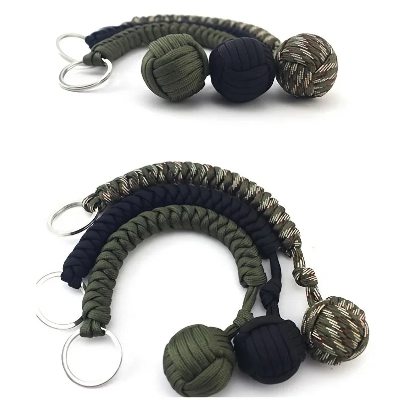 Outdoor Self Defense Umbrella Rope With Monkey Fist Steel Ball Paracord Keychain
