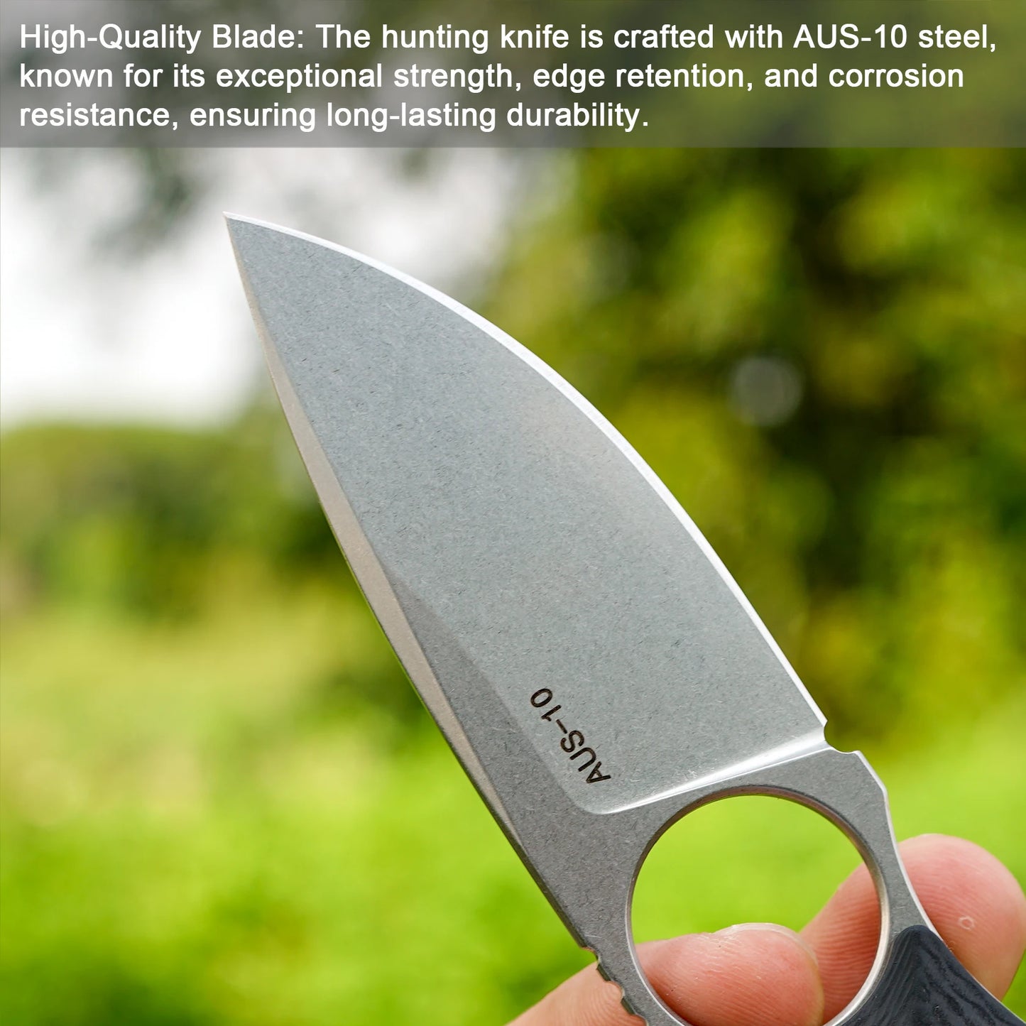 Fixed Blade Knife With Kydex Sheath AUS-10 G10 Handle EDC