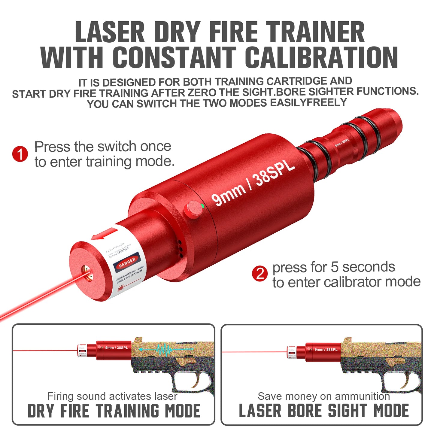 Dual Purpose 9mm 38SPL Laser Trainer With Smart Feedback Rechargeable