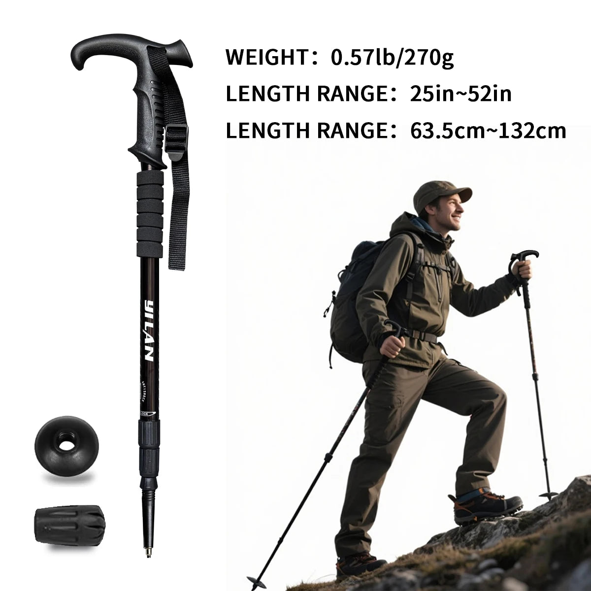 Ultralight Aluminum Hiking Poles With Shock Absorber And Quick Locking