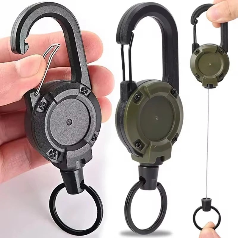 Retractable Heavy Duty Carabiner Key Ring With Steel Wire Rope