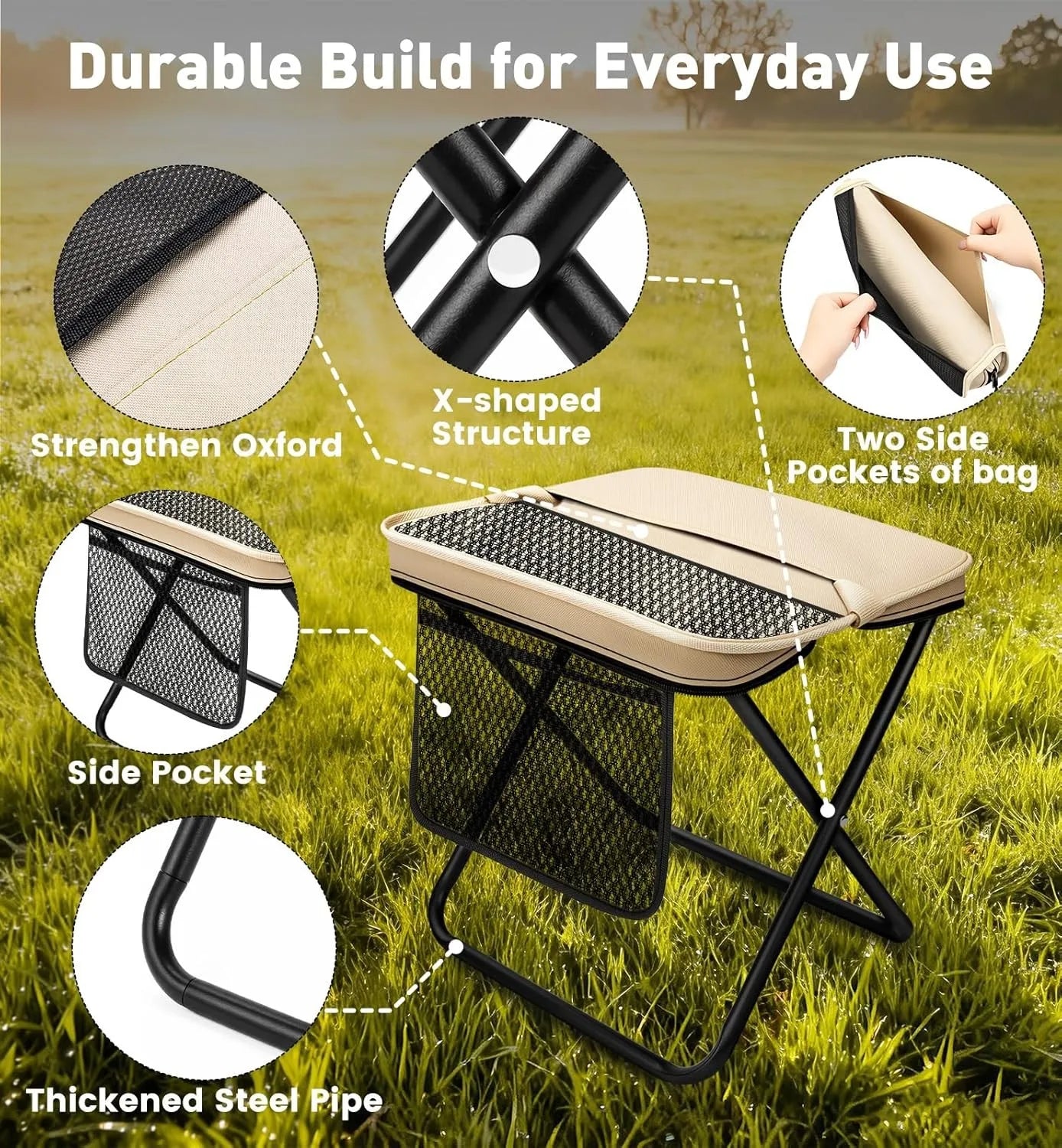 Unbranded Ultra Light Folding Camping Stool With Storage Pocket Portable