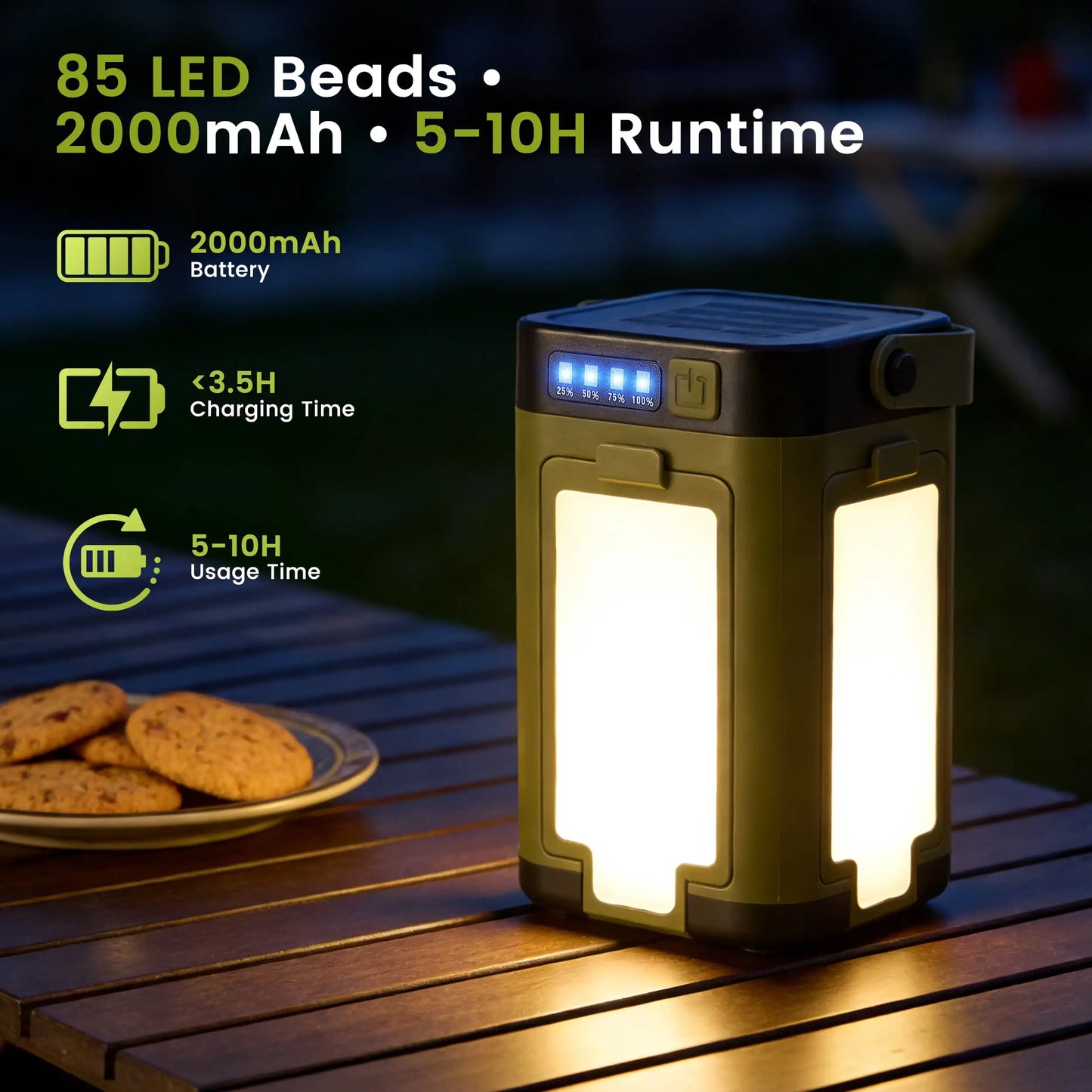 RELOIVE LED Camping Lantern IPX4 Waterproof Solar Powered 6 Modes
