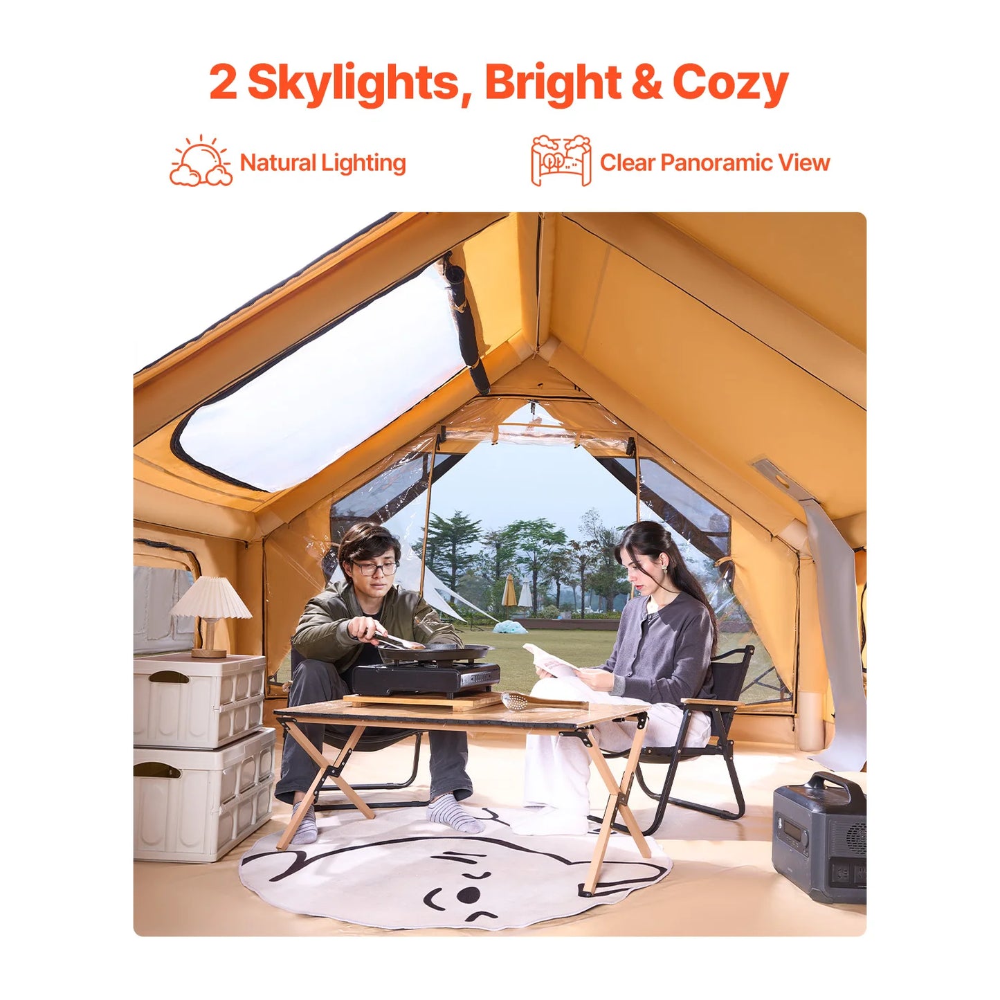 SucceBuy Inflatable Camping Tent With Skylights And Mesh Windows