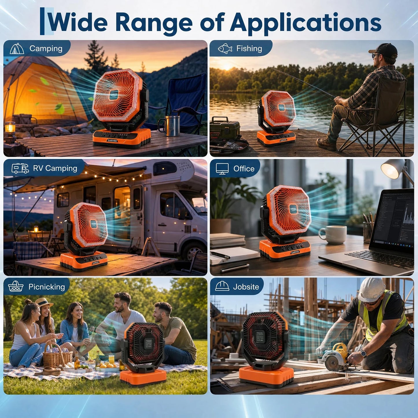 HiMISS Portable Camping Fan 40000mAh Remote LED Light 5 Speeds