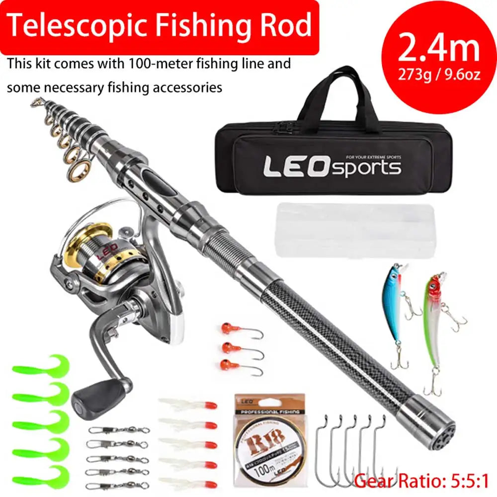 Carbon Fiber Telescopic Fishing Rod And Reel Combo Ultralight