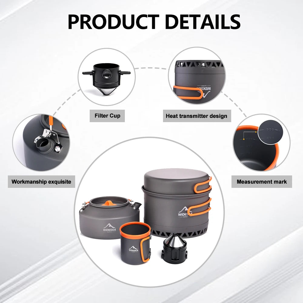 Widesea Outdoor Camping Cookware Set Pots Kettle Coffee Cup Utensils