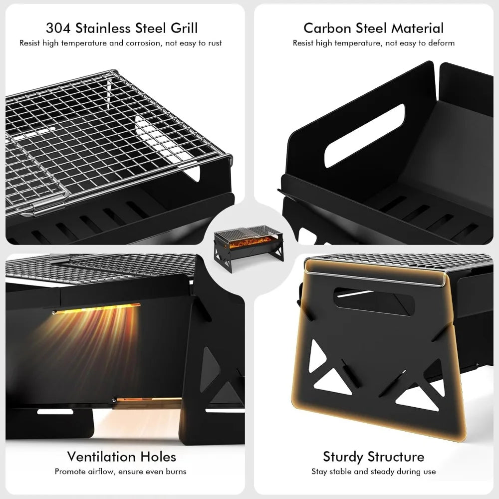 XIUWO Folding Portable Charcoal Grill With Carry Bag For Camping