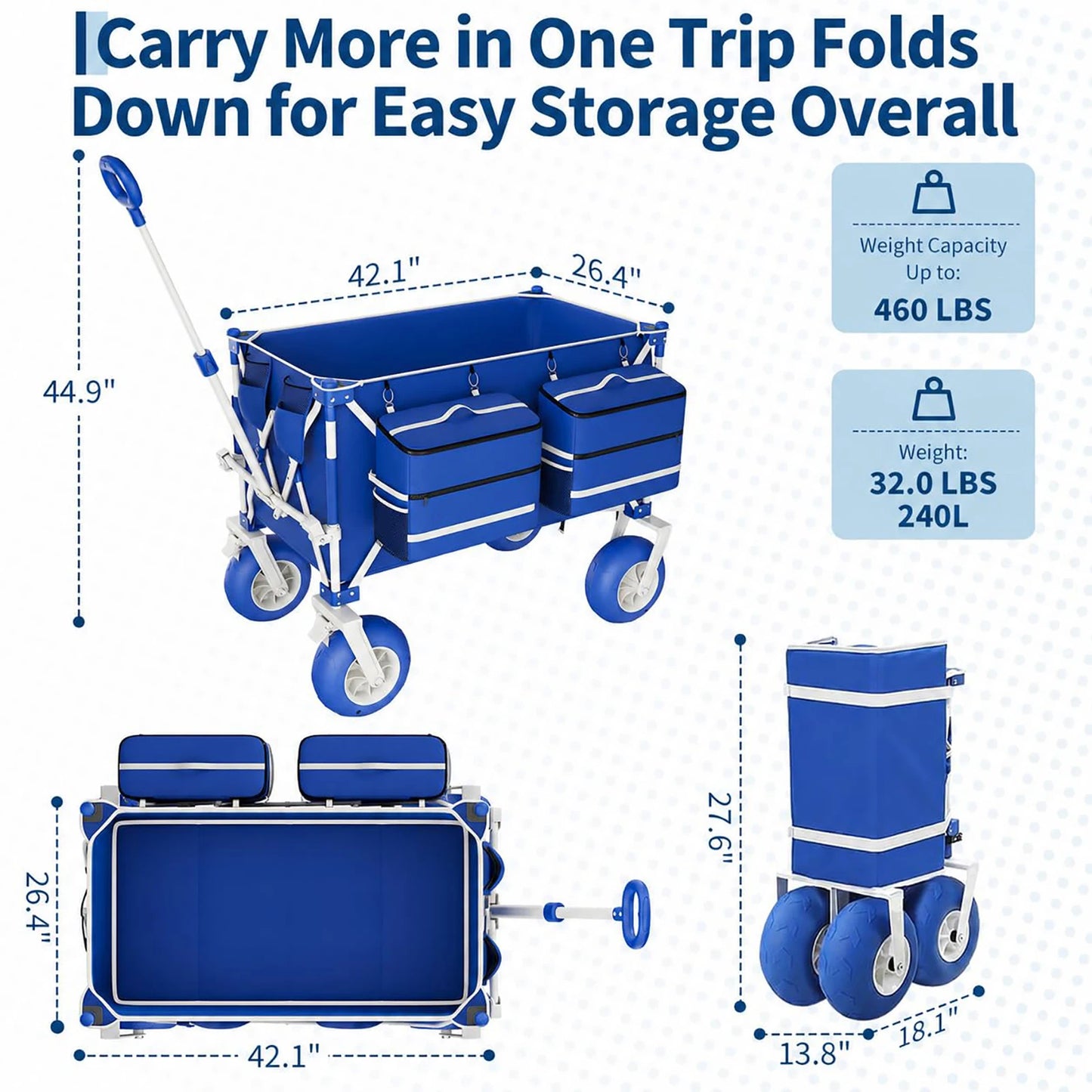 HiMISS Heavy Duty Beach Wagon Cart All Terrain Folding Utility Wagon
